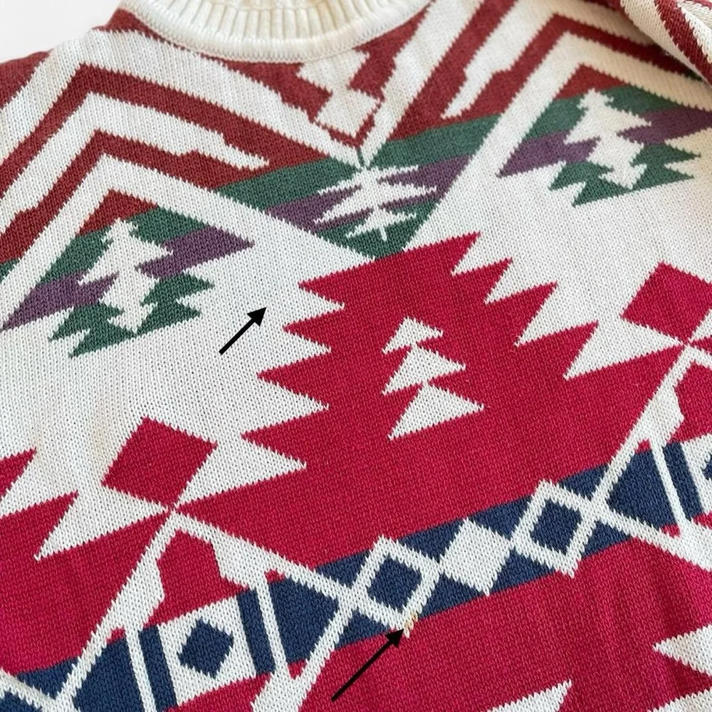 Vintage Brian MacNeil Mockneck Cream Red Green Southwestern Design Knit Sweater